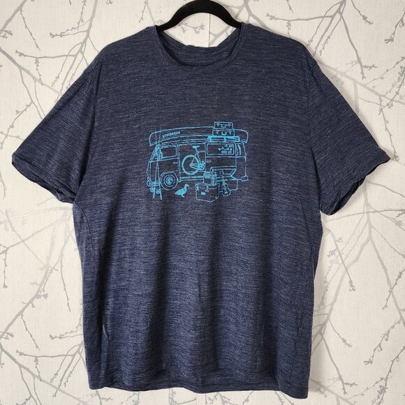 Icebreaker Navy RV Camper Print 87% Wool Short Sleeve T-Shirt - Picture 1 of 5
